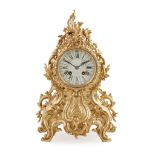 FRENCH ROCOCO REVIVAL GILT METAL MANTEL CLOCK LATE 19TH CENTURY