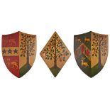 THREE POLYCHROMED AND PARCEL-GILT OAK ARMORIALS, BY W. & A. MUSSETT, LONDON