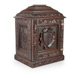 LARGE VICTORIAN CARVED OAK TABLE CABINET/ HUMIDOR 19TH CENTURY