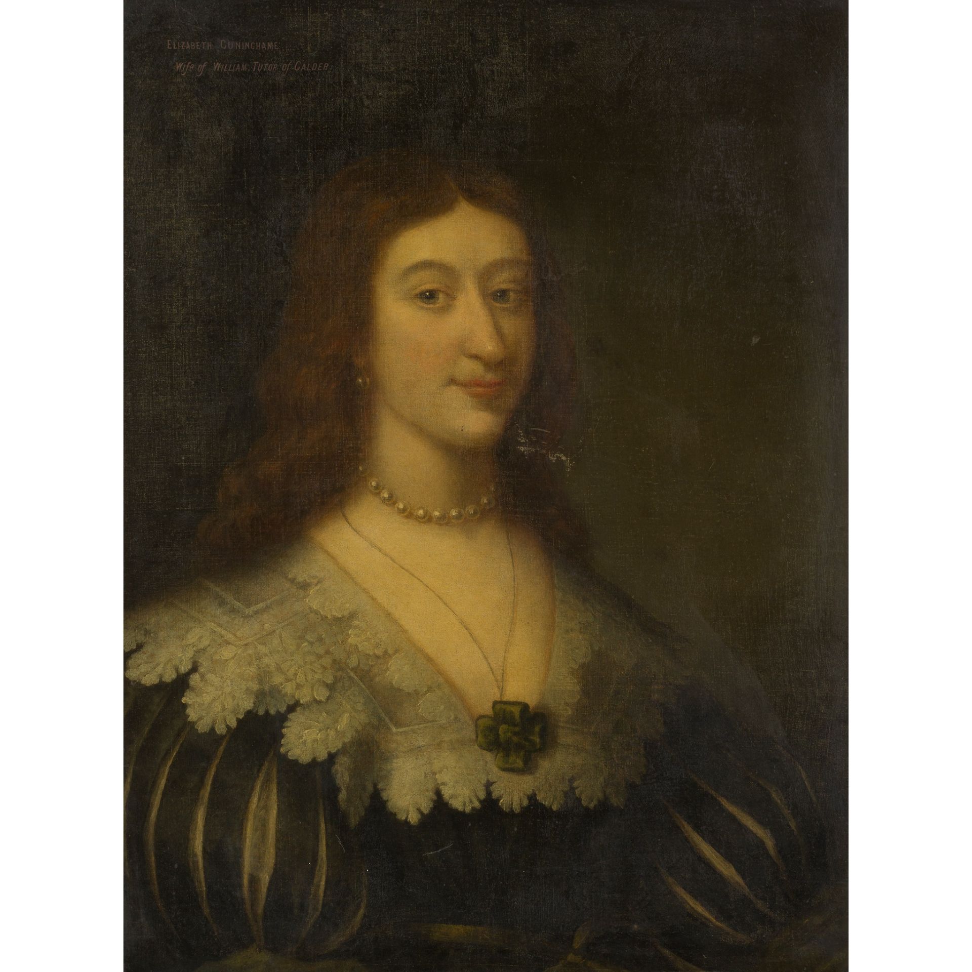 MANNER OF GEORGE JAMESONE HALF LENGTH PORTRAIT OF A LADY WITH LACE COLLAR