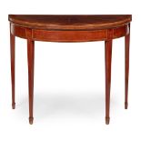 GEORGE III MAHOGANY AND SATINWOOD INLAID DEMILUNE CARD TABLE LATE 18TH CENTURY