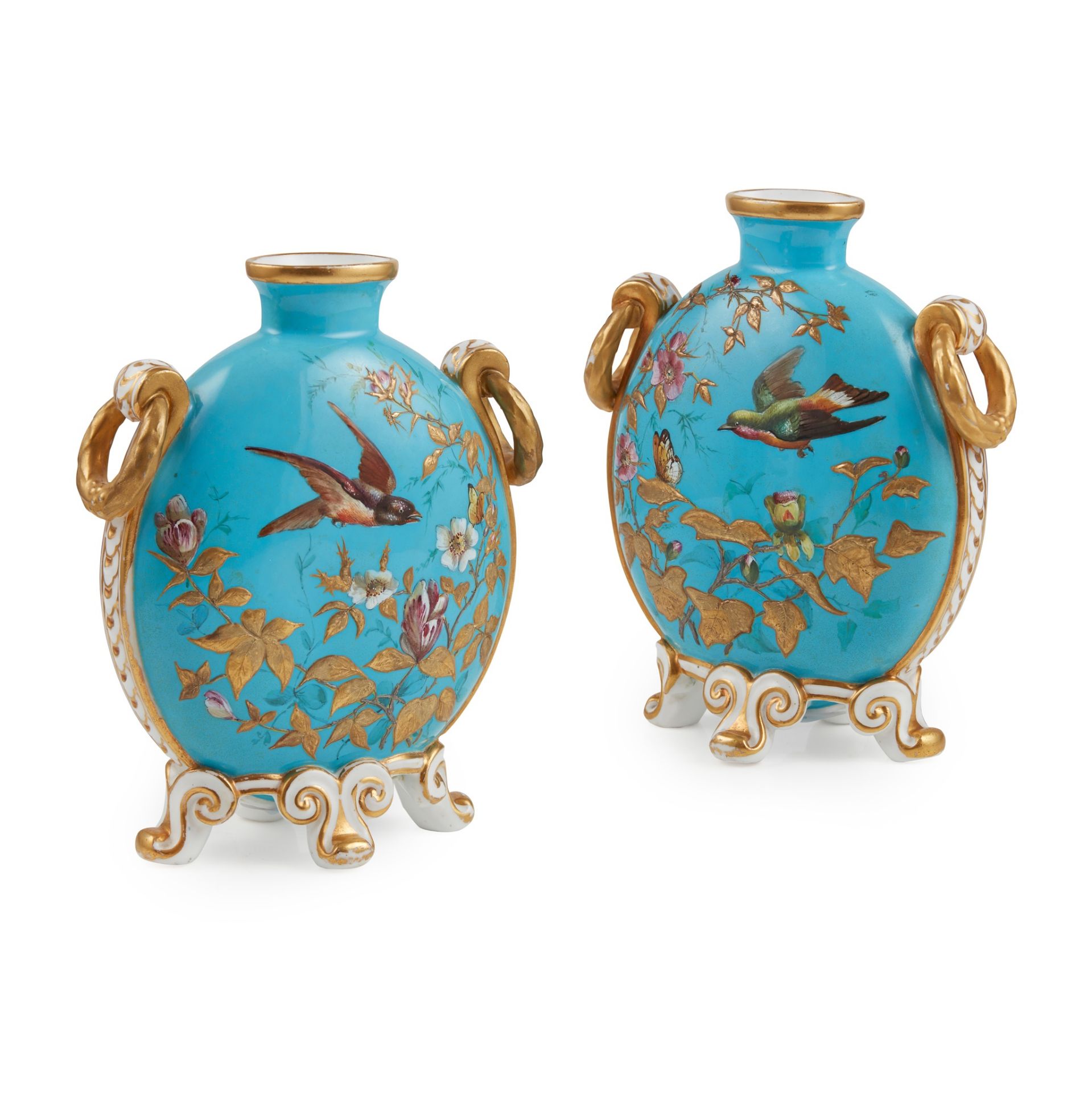 PAIR OF DERBY CROWN PORCELAIN MOONFLASKS LATE 19TH CENTURY