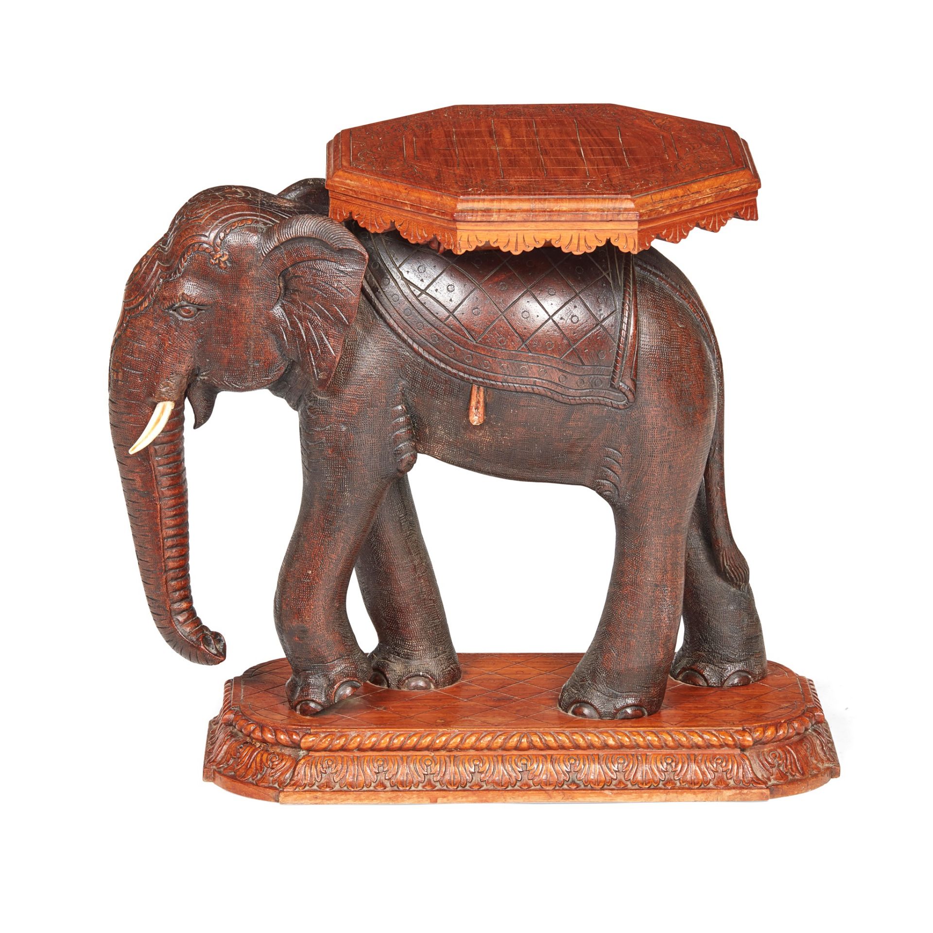 Y INDIAN CARVED HARDWOOD ELEPHANT STOOL 19TH CENTURY