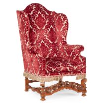 WILLIAM AND MARY STYLE WALNUT WING ARMCHAIR LATE 19TH/ EARLY 20TH CENTURY