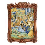 ◆ RARE FRAMED MAIOLICA RECTANGULAR PLAQUE OF LARGE SCALE, DATED 1541 PAINTED IN URBINO
