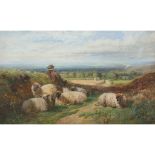 GEORGE SHALDERS R.I. (BRITISH 1826-1873) LANDSCAPE WITH SHEPHERD AND SHEEP