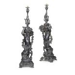 PAIR OF LARGE PAINTED SPELTER FIGURAL TORCHERES 19TH CENTURY