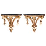 PAIR OF CARVED GILTWOOD AND MARBLE WALL BRACKETS LATE 19TH/ EARLY 20TH CENTURY
