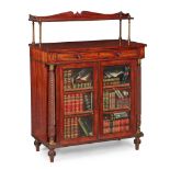 Y REGENCY ROSEWOOD, GONCALO ALVES, EBONY, TROMPE L'OEIL, AND BRASS MOUNTED SIDE CABINET EARLY 19TH