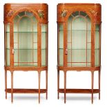 PAIR OF SHERATON REVIVAL PAINTED SATINWOOD DISPLAY CABINETS EARLY 20TH CENTURY