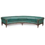 VICTORIAN LARGE MAHOGANY FRAMED CURVED BANQUETTE SOFA 19TH CENTURY