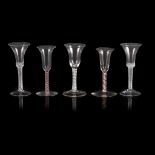 FIVE TWIST-STEM WINE GLASSES MID-LATE 18TH CENTURY