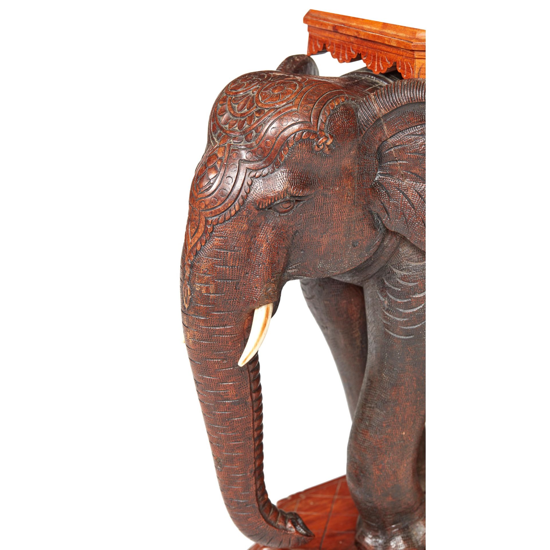 Y INDIAN CARVED HARDWOOD ELEPHANT STOOL 19TH CENTURY - Image 3 of 4