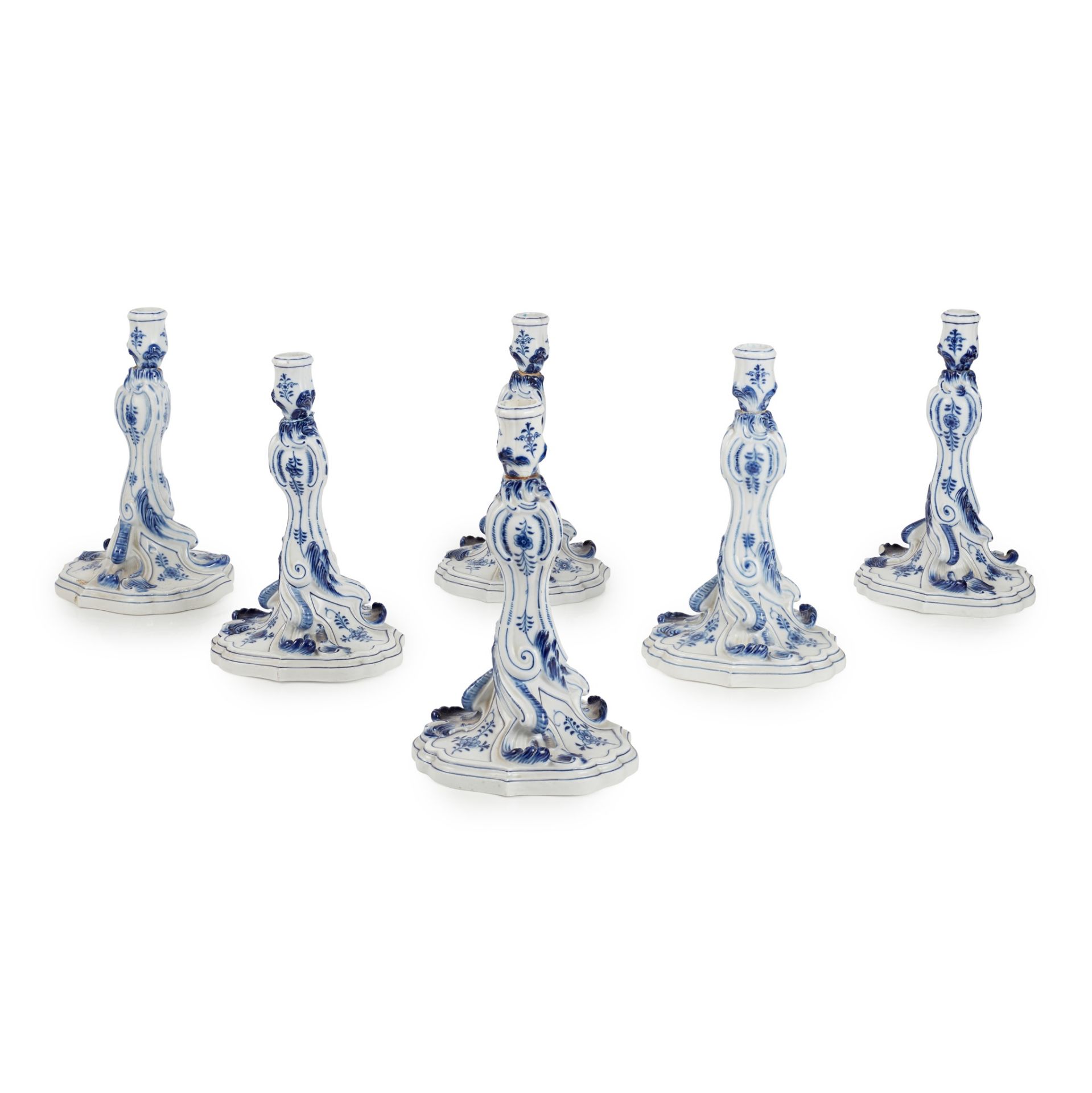 SET OF SIX MEISSEN BLUE AND WHITE 'ONION PATTERN' CANDLESTICKS 20TH CENTURY - Image 2 of 2