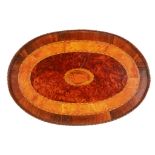 GEORGE III SATINWOOD, GONCALO ALVES, AND BURR YEW TRAY LATE 18TH CENTURY