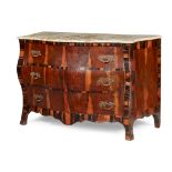 NORTH EUROPEAN PURPLEHEART AND MACASSAR EBONY SERPENTINE MARBLE TOPPED COMMODE 19TH CENTURY