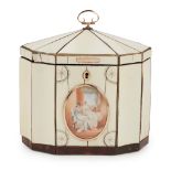 Y GEORGE III IVORY, GOLD AND TORTOISESHELL TEA CADDY LATE 18TH CENTURY