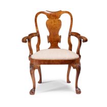 GEORGE II STYLE WALNUT AND BURR WALNUT 'MASTER'S' ARMCHAIR, IN THE MANNER OF GILES GRENDEY EARLY