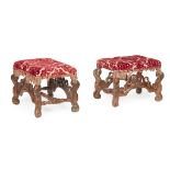 NEAR PAIR OF CHARLES II STYLE WALNUT STOOLS LATE 19TH CENTURY