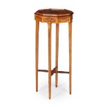 MAHOGANY, SATINWOOD, AND PENWORK URN STAND, IN THE MANNER OF EDWARD & ROBERTS 19TH CENTURY