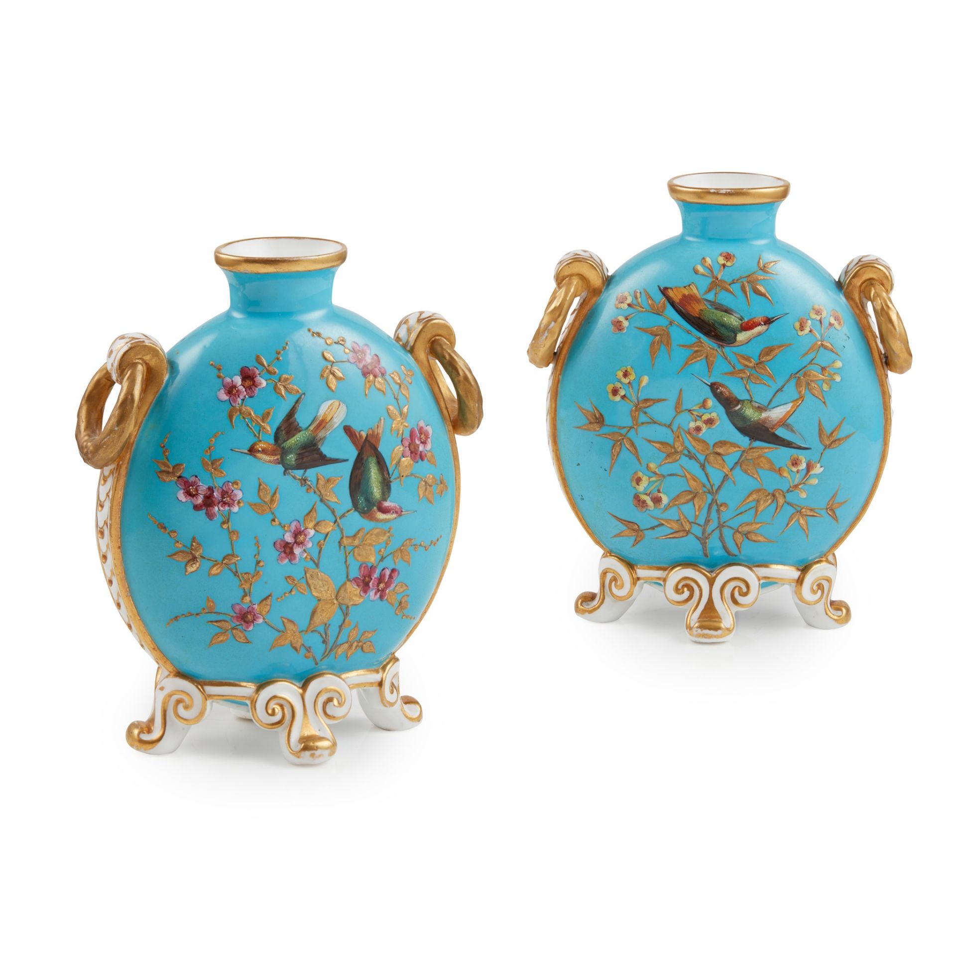 PAIR OF DERBY CROWN PORCELAIN MOONFLASKS LATE 19TH CENTURY - Image 2 of 7