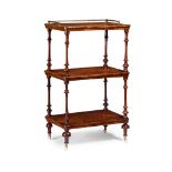 VICTORIAN WALNUT, TULIPWOOD, AND INLAID BRASS MOUNTED ETAGERE MID 19TH CENTURY