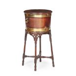 GEORGE III MAHOGANY AND BRASS BANDED WINE COOLER-ON-STAND 18TH CENTURY