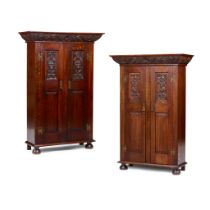 PAIR OF SMALL CARVED OAK PANEL CUPBOARDS 19TH CENTURY