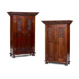 PAIR OF SMALL CARVED OAK PANEL CUPBOARDS 19TH CENTURY