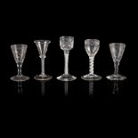 FOUR GEORGIAN WHEEL-ENGRAVED WINE GLASSES MID-LATE 18TH CENTURY