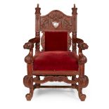 RARE CARVED ANGLO-INDIAN HARDWOOD ARMCHAIR, FOR THE 1911 DELHI DURBAR DATE 1911