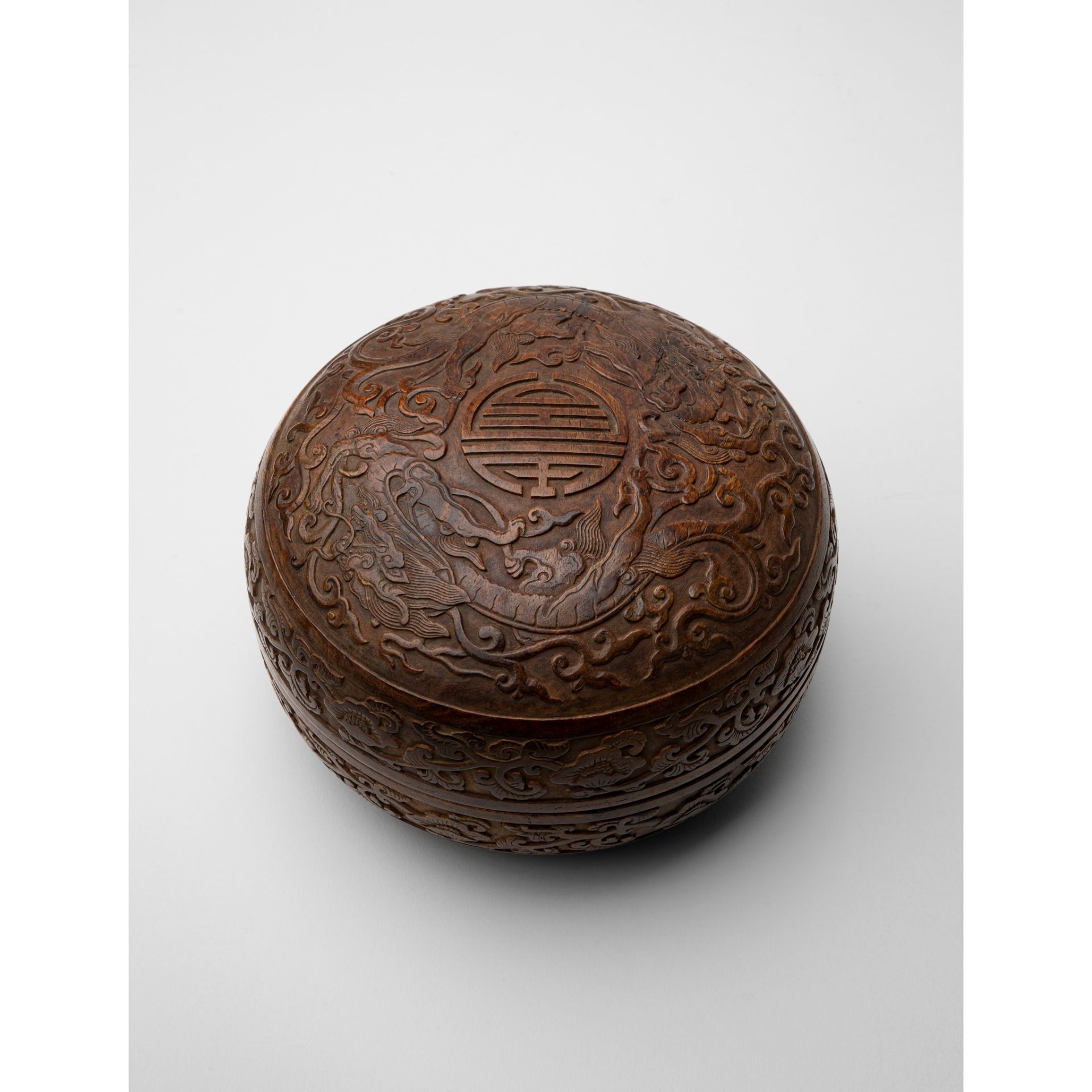 HUANGHUALI CARVED 'DRAGON' CIRCULAR BOX AND COVER QING DYNASTY, 18TH CENTURY