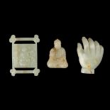 GROUP OF THREE JADE CARVINGS OF BUDDHIST OBJECTS QING DYNASTY, 18TH-19TH CENTURY