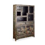 BLACK LACQUER GILT-AND-POLYCHROME-DECORATED DISPLAY CABINET LATE QING DYNASTY-REPUBLIC PERIOD, 19TH-