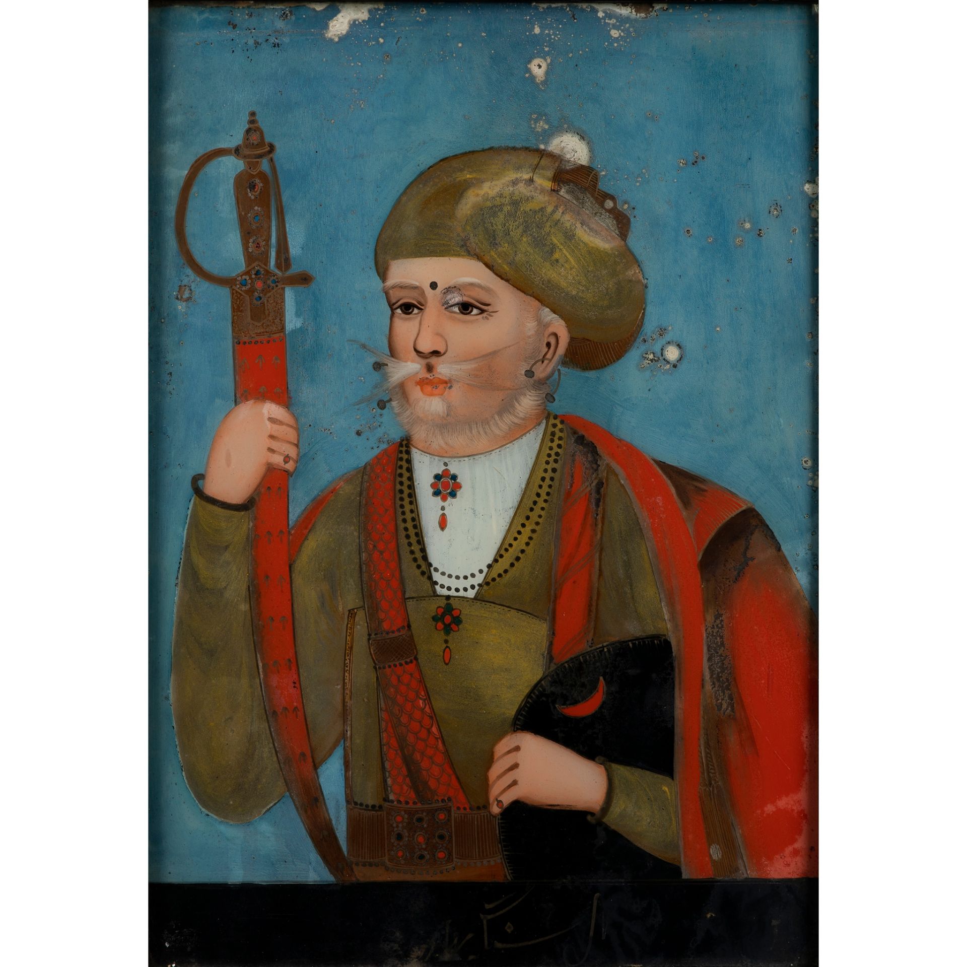 A REVERSE GLASS PAINTING DEPICTING A SIKH RULER INDIA, 19TH CENTURY - Image 2 of 2