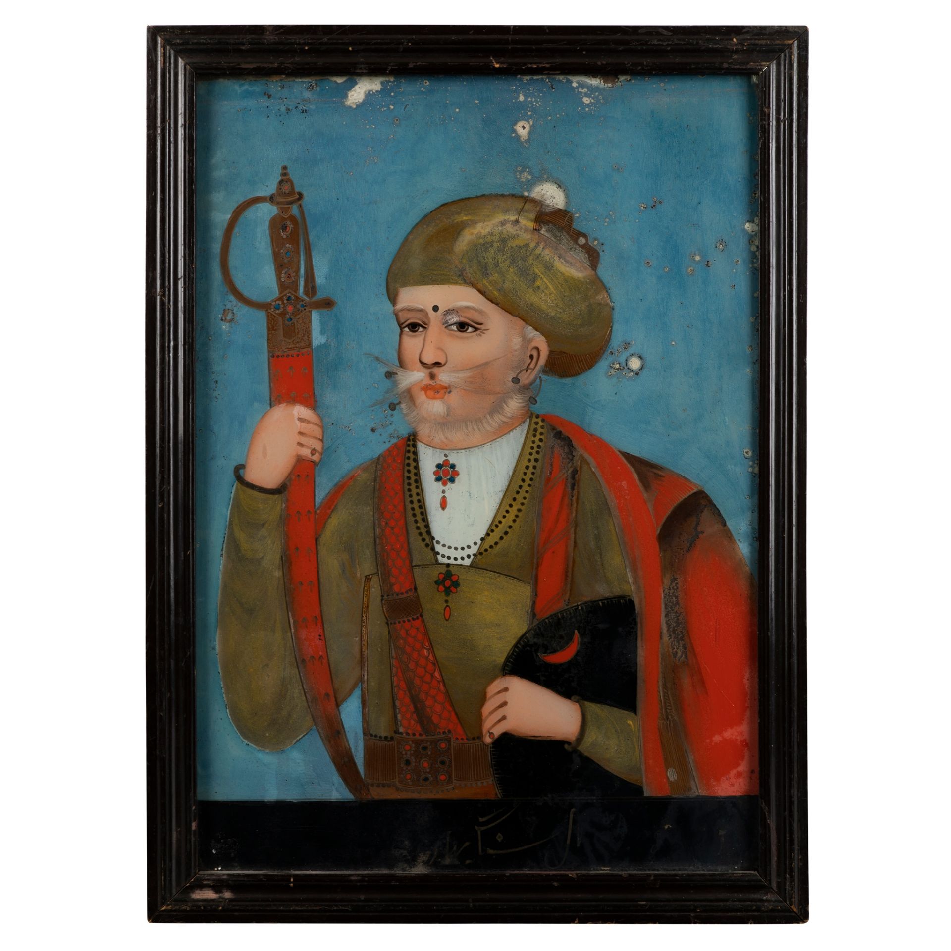 A REVERSE GLASS PAINTING DEPICTING A SIKH RULER INDIA, 19TH CENTURY