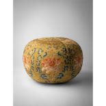 YELLOW-GROUND EMBROIDERED SILK 'LOTUS' SPHERICAL ELBOW CUSHION QING DYNASTY, 19TH CENTURY