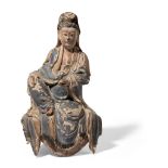 WOODEN SCULPTURE OF WATER-AND-MOON GUANYIN QING DYNASTY, 17TH CENTURY