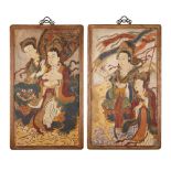 PAIR OF STUCCO FRESCO PANELS WITH FEMALE DEITIES MING DYNASTY