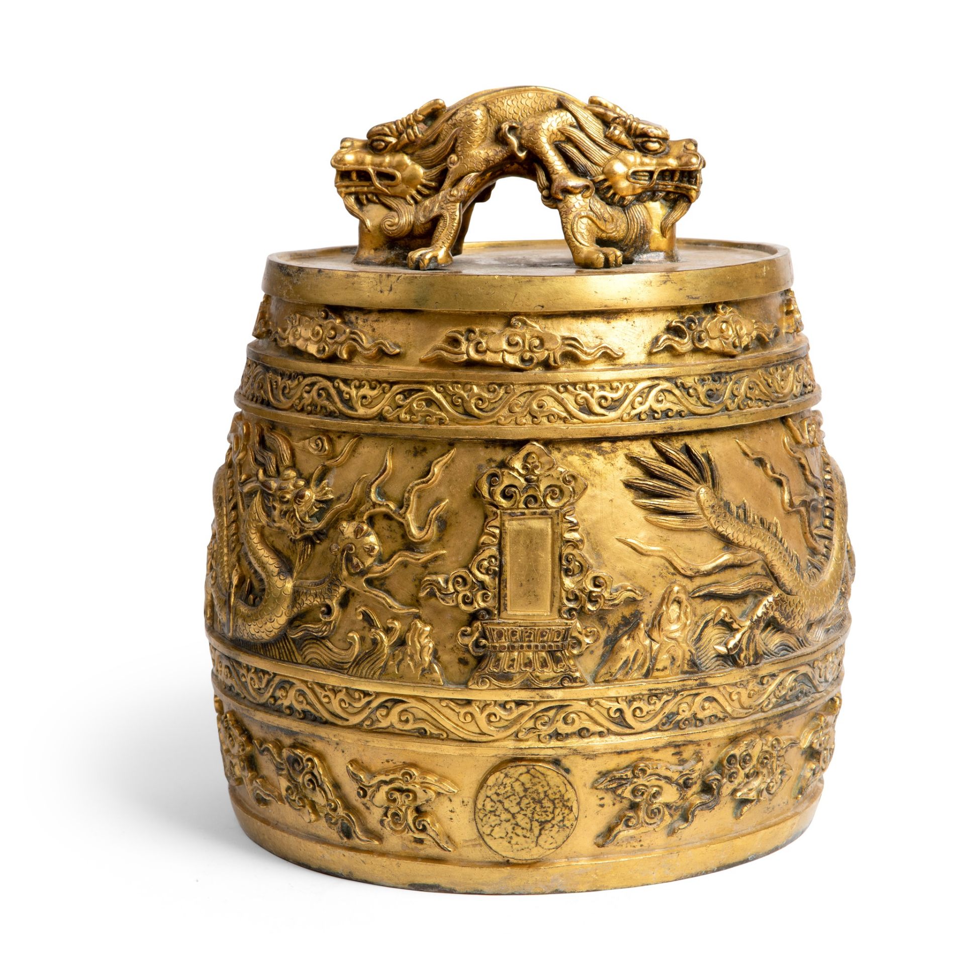 GILT-BRONZE 'DOUBLE DRAGONS' RITUAL BELL, BIANZHONG 19TH-20TH CENTURY - Image 2 of 2