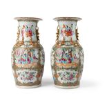 PAIR OF CANTON FAMILLE ROSE VASES QING DYNASTY, 19TH CENTURY
