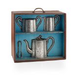 CASED CHINESE EXPORT SILVER THREE-PIECE TEA SERVICE WITH SUGAR TONGS LATE QING TO REPUBLIC PERIOD,