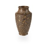 PATINATED BRONZE VASE WITH MIXED METAL ACCENTS MEIJI PERIOD