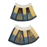 TWO HAN CHINESE WOMAN'S EMBROIDERED YELLOW SILK PLEATED SKIRTS LATE QING DYNASTY-REPUBLIC PERIOD,