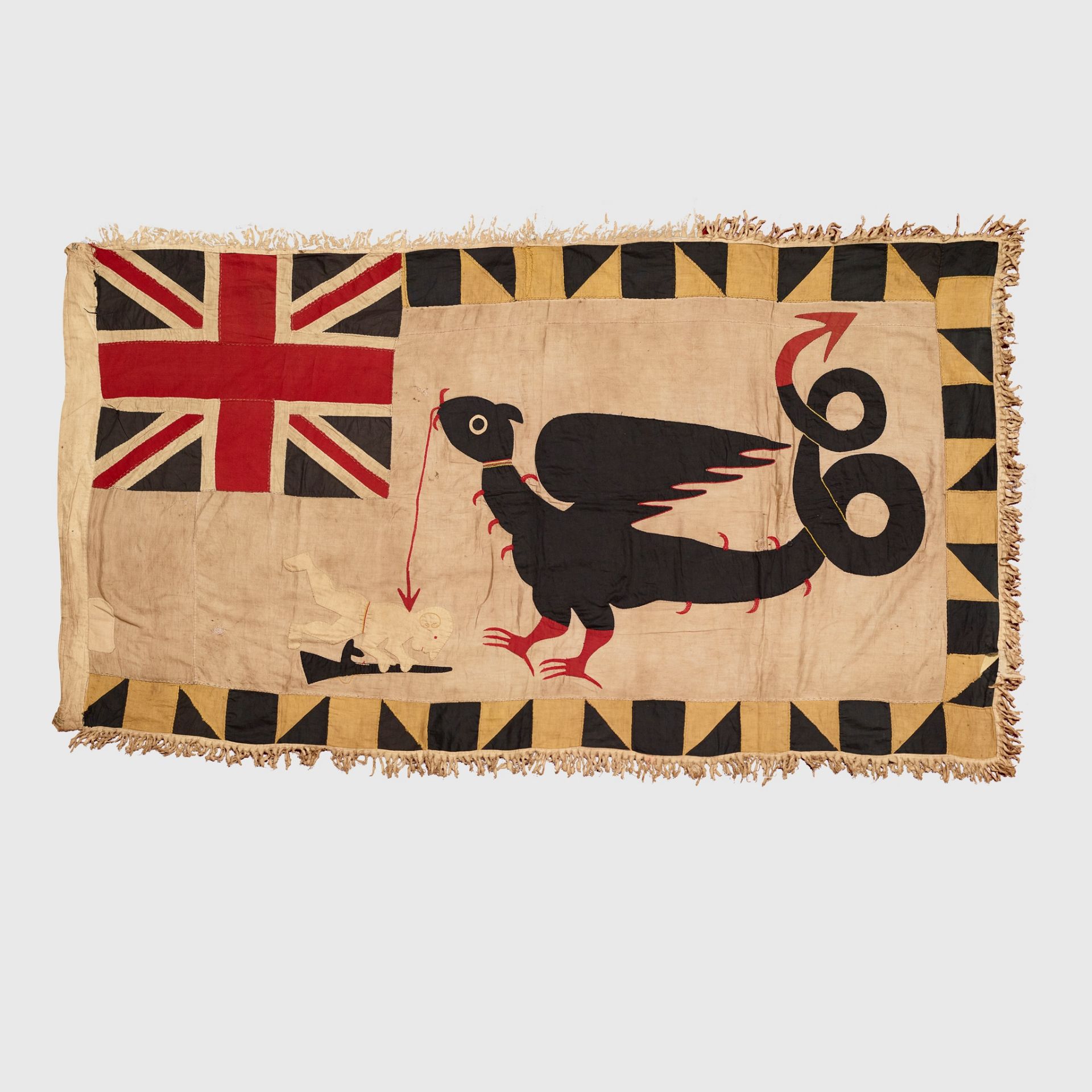 FANTE ASAFO FLAG "WILL YOU FLY OR WILL YOU VANISH" KWEKU KAKANU, SALTPOND, GHANA, C. 1940 - 1950
