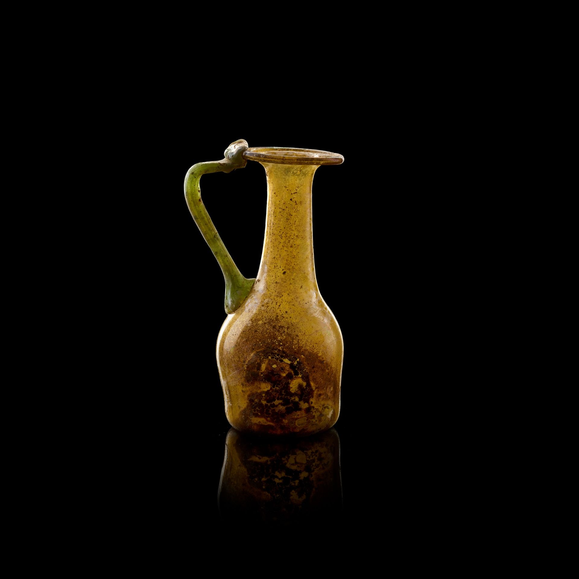 ROMAN GLASS AMBER JUG EUROPE OR NEAR EAST, 3RD - 4TH CENTURY A.D. - Image 2 of 2