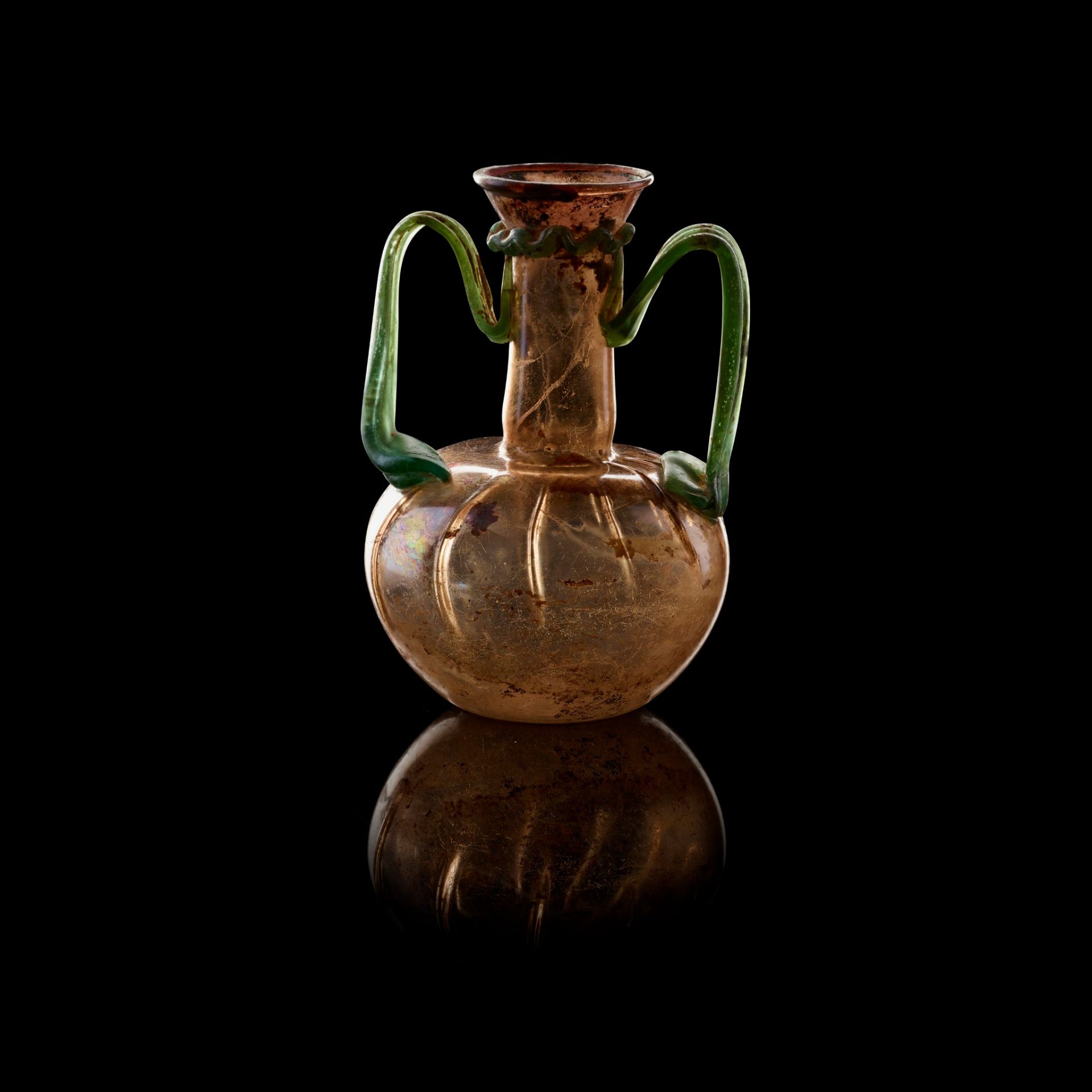 LARGE ROMAN GLASS TWIN HANDLED JAR EUROPE OR NEAR EAST, 3RD CENTURY A.D. - Image 2 of 3