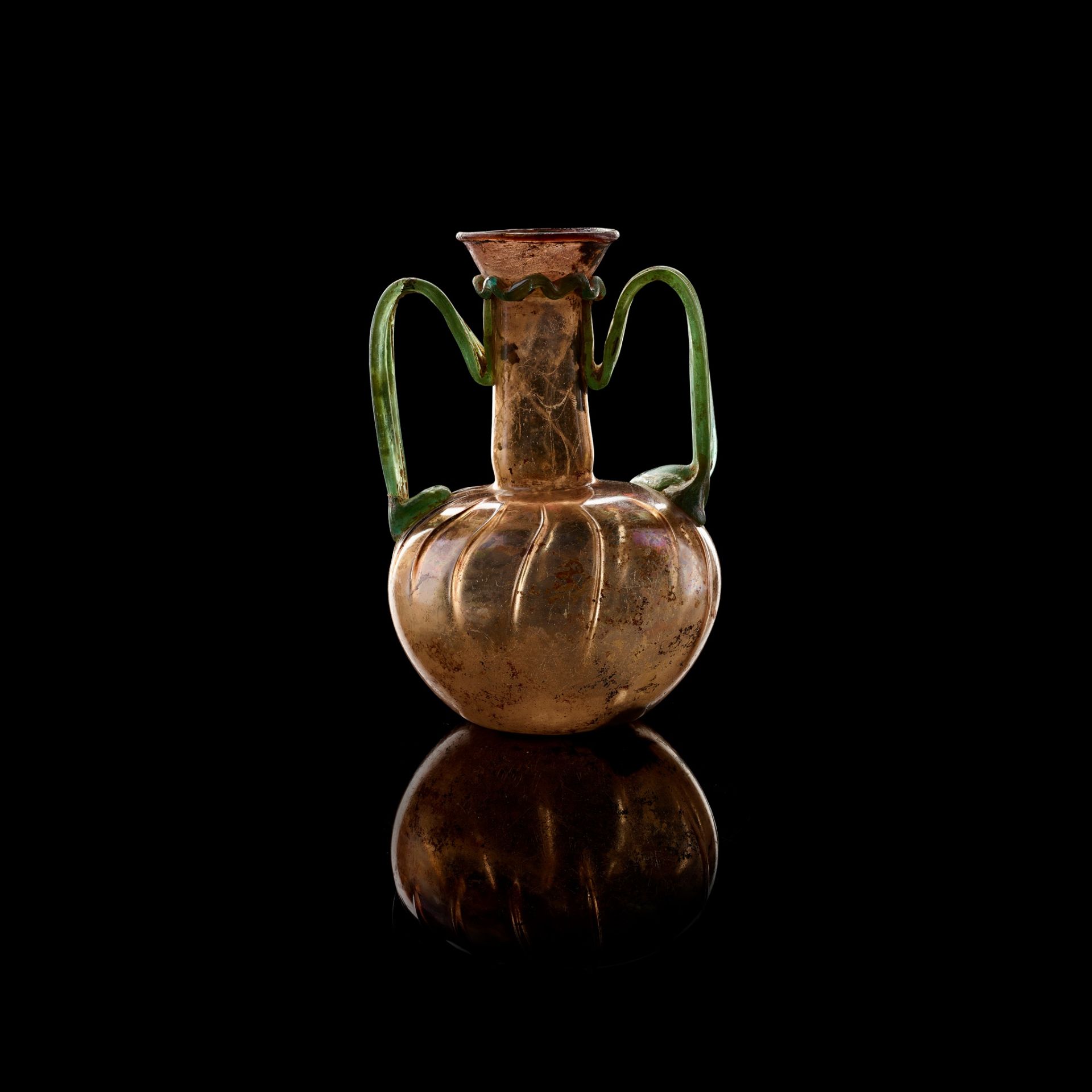 LARGE ROMAN GLASS TWIN HANDLED JAR EUROPE OR NEAR EAST, 3RD CENTURY A.D.