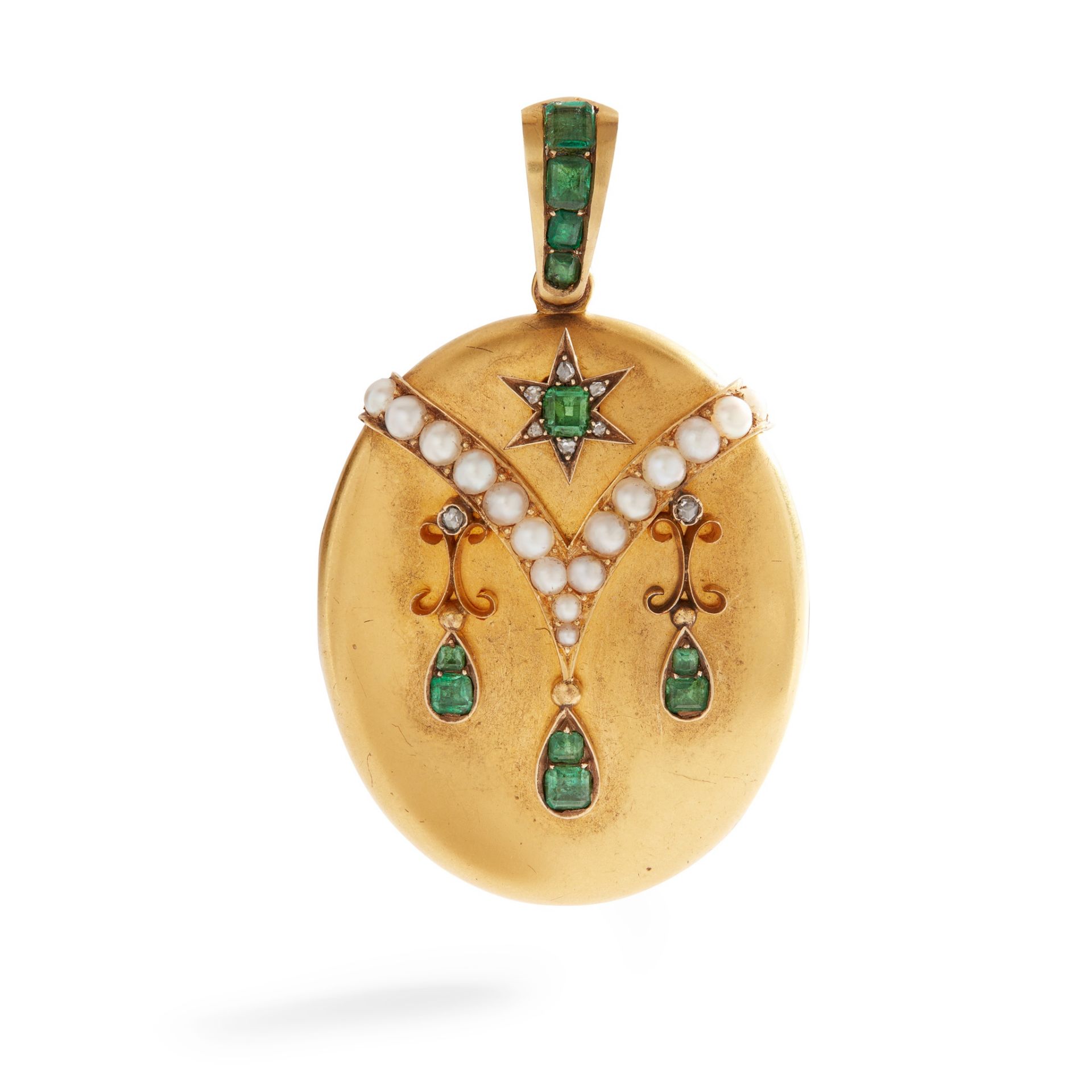 A Victorian emerald, diamond and pearl locket