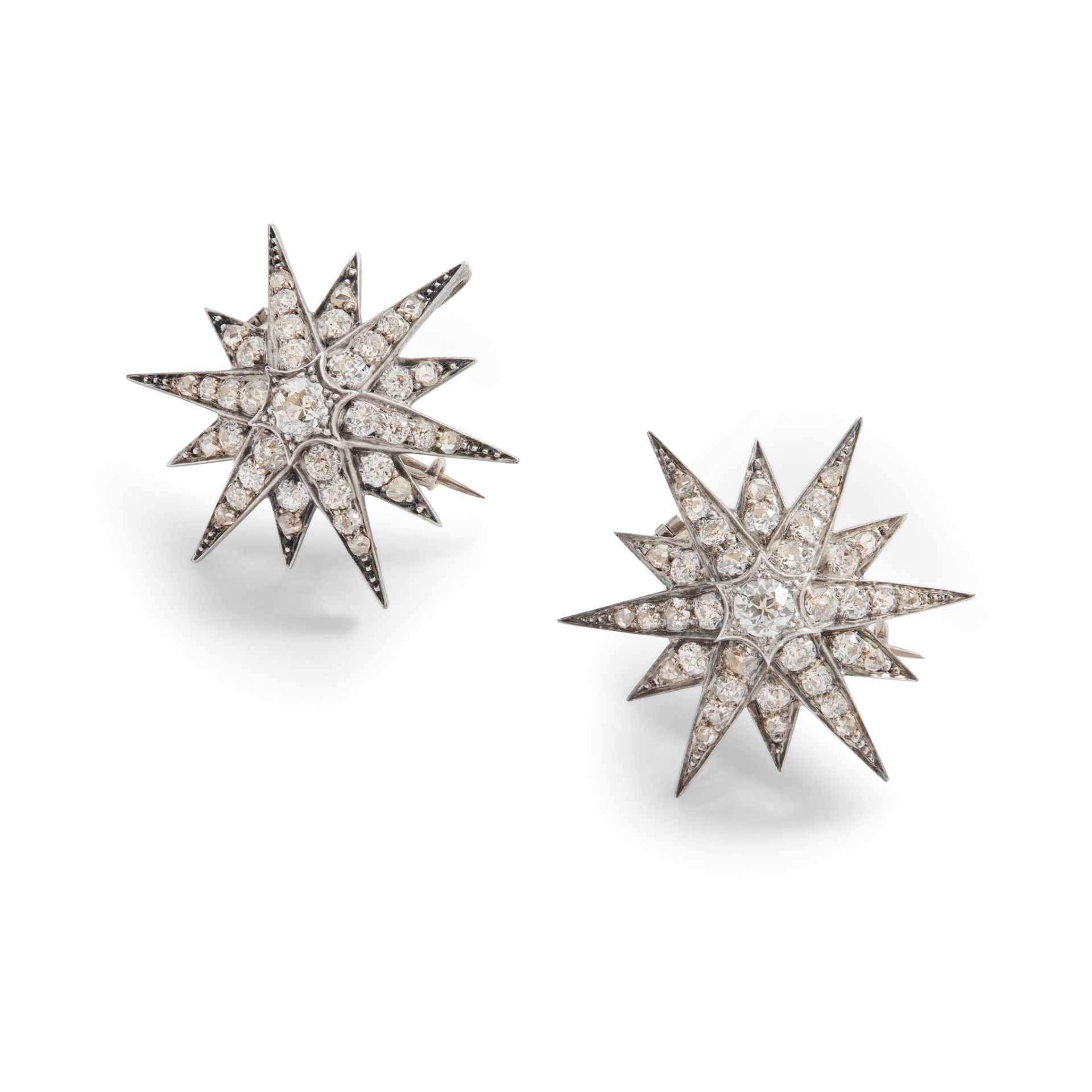 A pair of late 19th-century diamond star brooches